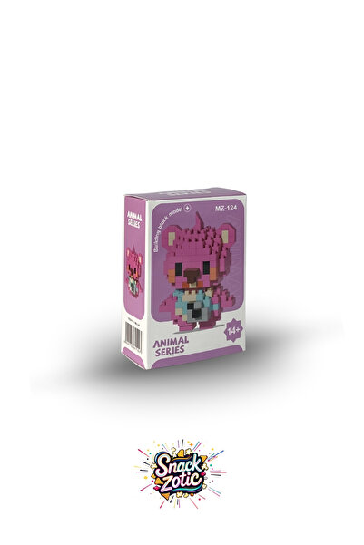 Bricks Snackzotic Animal Series Photographer Pink Bear 3D Micro Block Figure - 200 Piece Building Set