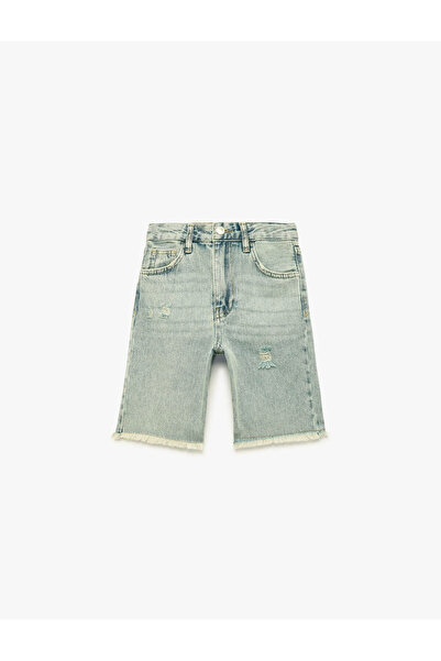 Koton Yıpratma Detaylı Denim Açık İndigo Erkek Çocuk Şort 6SKB40018TD