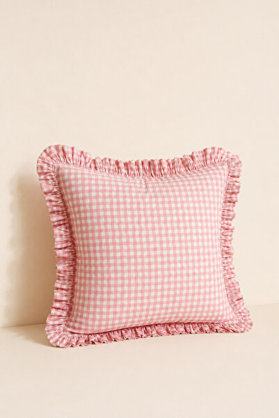 Mirilliahome Ροζ πουπουλένια μαξιλαροθήκη με βολάν 45x45 εκ. Διακοσμητική μαξ...