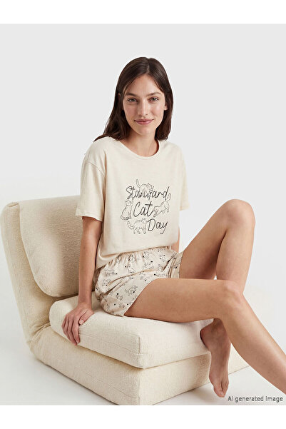 LC Waikiki Peak New Season Crew Neck Printed Women's Shorts Pajama Set