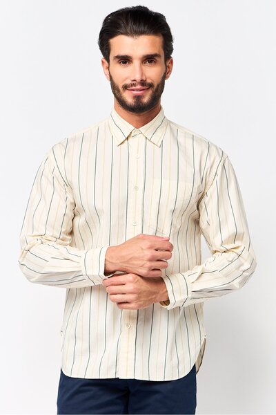 Gant Men Oversize Fit Long Sleeve Stripe Casual Shirt, Multicolor