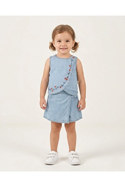 Ege Bebek Καλοκαιρινό τζιν σετ για κορίτσια, μπλούζα με σορτς φούστα, εορταστ...