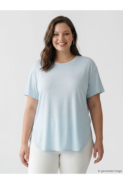 LC Waikiki KOOR SPORT Μπλε Γυναικείο Αθλητικό Μπλουζάκι Oversize με λαιμόκοψη...