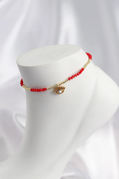 shopwave Red Color Beaded Anklet with Evil Eye Figure