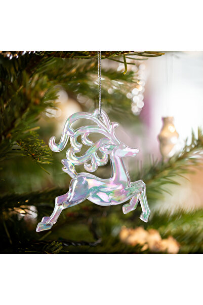 FAMİLY Decoratiune brad Craciun ren acril irizat 12 cm, ornament transparent ...