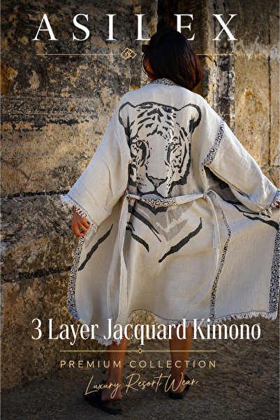 Asilex Home Collection Κιμονό ζακάρ με σχέδιο τίγρης 3 στρώσεων, γυναικείο κι...