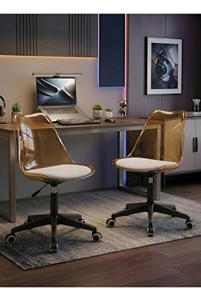 Taimi Set of 2-Ergonomic 360° Swivel Adjustable Height Chair, White Padded, w...