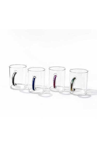 Generic Set of 4 Glass Mugs with Glitter Handle – 400 ml