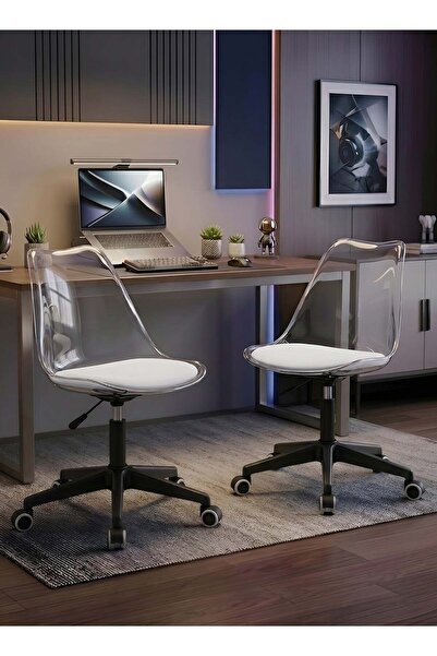 Taimi Set of 2-Ergonomic 360° Swivel Adjustable Height Chair,White Padded, wh...