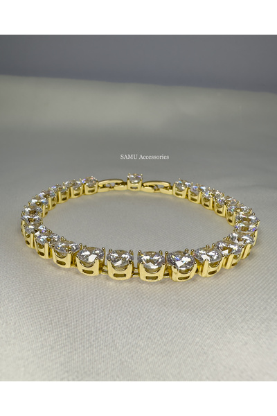 Samu Accessories سوار فولاذي سميك مرصع بالأحجار الكبيرة - سوار جولدن جراند تينيس