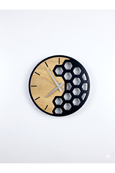 Petek Model Modern Duvar Saati - El Emeği Masif Ahşap Dekorasyon - Minimalist İskandinav Tarzı Saat - Sessiz Akar Mekanizma - 38 cm