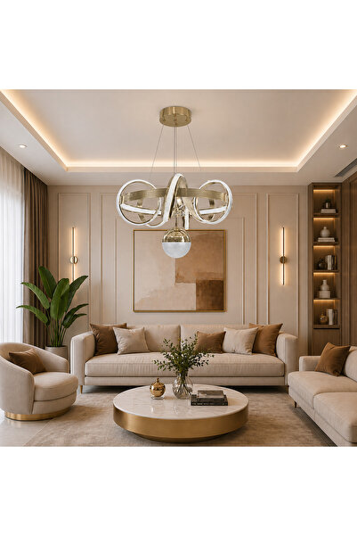 Modern LED Sarkıt Avize Gold – Kristal Toplu Halka Tasarım | Kuzey Crystal Loop