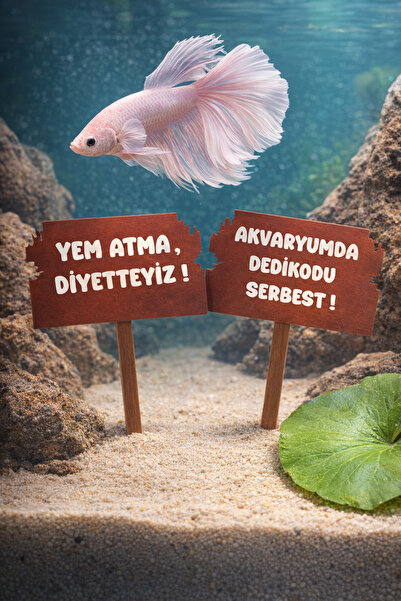 Akvaryum 2'li Set Yem Atmayınız ! ve Akvaryumda Dedikodu Serbest ! Dekoru