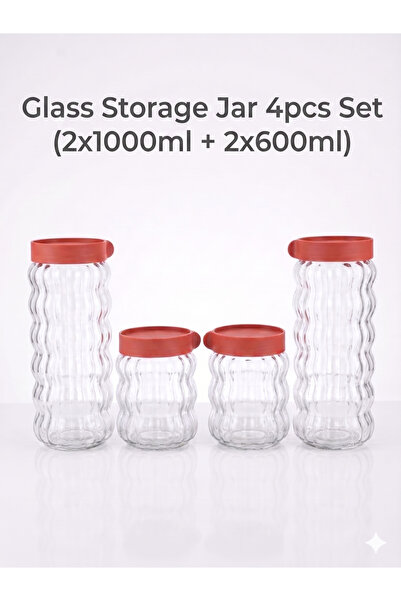 Genaric Glass Storage Jar Set 4pcs Airtight Kitchen Containers 1000ml & 600ml...