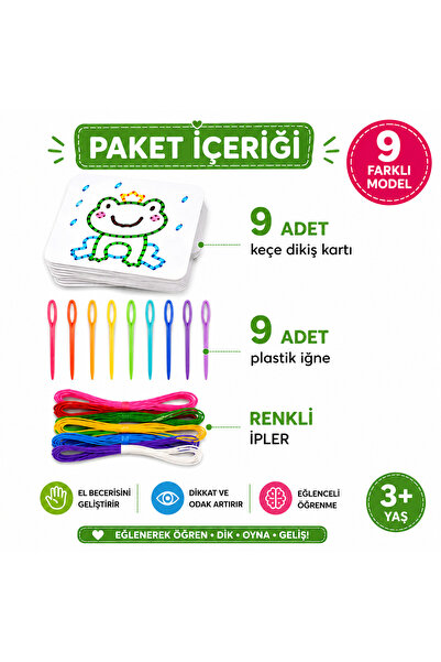Self Power Eğitici Keçe Dikiş Kartı Seti 9’lu – Çocuklar İçin El Becerisi Geliştirici Dikiş Oyunu (3+ Yaş)