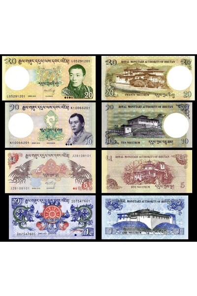 3Alp Koleksiyon BHUTAN 1-5-10-20 NGULTRUM 4 LÜ SET, Kağıt Para ÇİL (Unc) Kole...