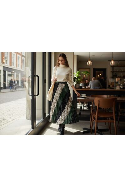 GÖMLEK GALERİSİ Women's Patterned Elastic Waist Cotton Viscose Woven Standard...