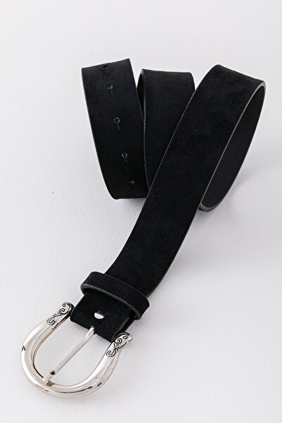 Pantastic Jeans 3.5 cm Silver Buckle Black Suede Women's Belt