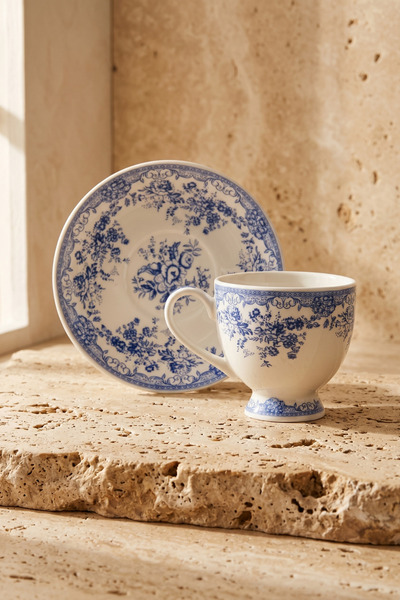 Sevinse Home Lâl 2 Kişilik Porselen Türk Kahvesi Fincan Seti Mavi – 90 ml