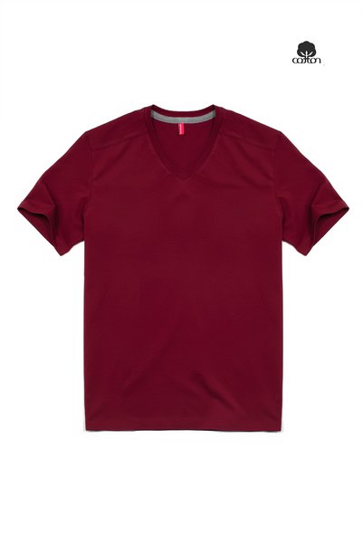 Cottonland Men's Amadeus Regular Cut V-Neck Short Sleeve Combed Cotton T-Shirt Bordo