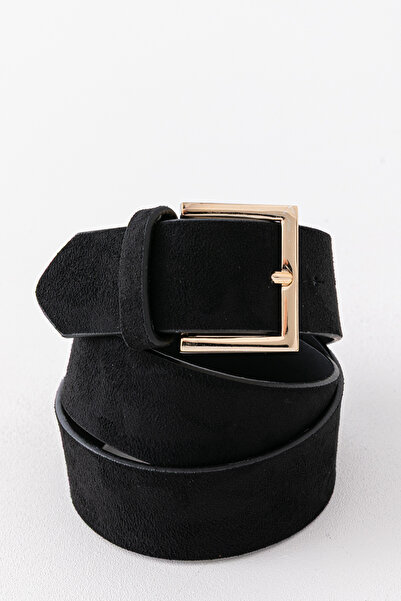 Pantastic Jeans 4cm Gold Buckle Black Suede Faux Leather Women's Belt