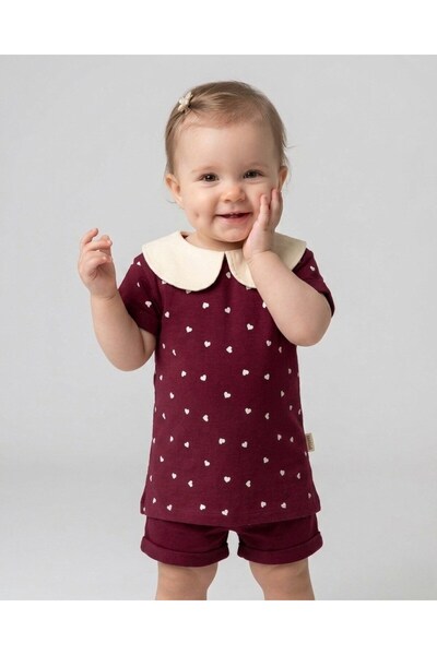 VOY KİDS Baby Girl Heart Printed Baby Collar 6-9-12-18-24 Months Stylish Holi...