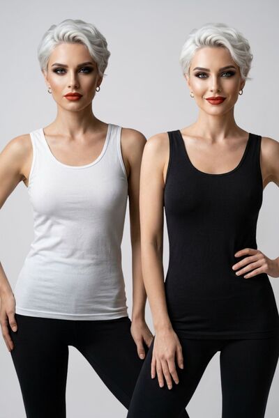 fevien Women's 2-Pack Cotton Thick Strap U-Neck Basic Undershirt Set Flexible...