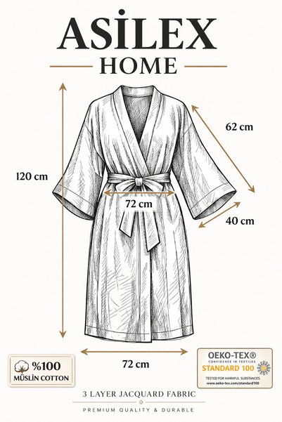 Asilex Home Collection 3 Layers Jacquard 100% Cotton, Tiger Pattern Kimono, Premium Oversize Women's Kimono, Beach and Daily Use, Breathable Fabric