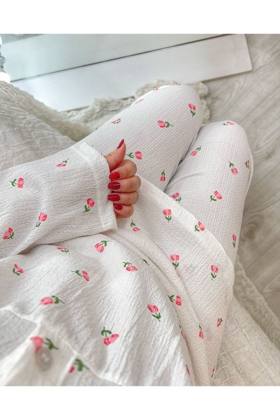 ByGamzeArman White Floral Patterned Maternity Pajama Set