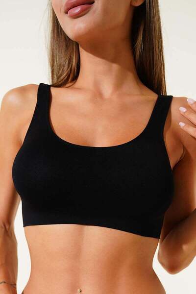 NBB Siyah Kalın Askılı Seamless Bustiyer Atlet Body