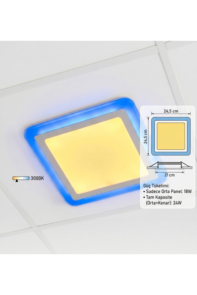 CNL Kare Sıva Altı Led Spot Aydınlatma 24 WATT Çift Renk 3 Kademe Mavi Günışı...
