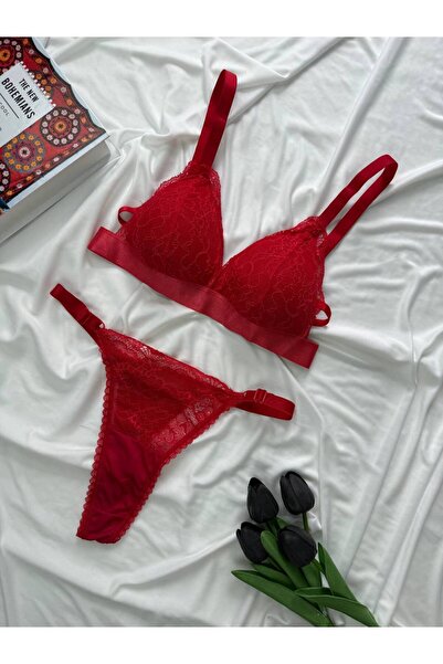 ROZENİN LINGERIE Non-Wired, Unpadded, Lace Bralette Bra and Underwear Set
