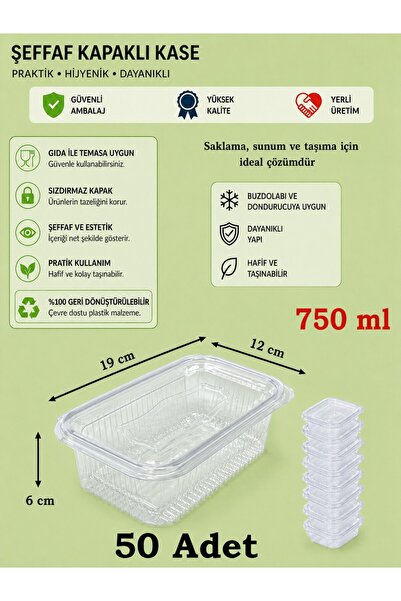 troykar 750cc Sızdırmaz Kapaklı Şeffaf Saklama Kabı 50 Adet Kullan At Plastik...