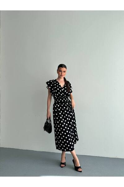 Bella Breeze Γυναικείο Μίντι Φόρεμα Πουά με V-λαιμόκοψη και Ελαστική Μέση, Κο...