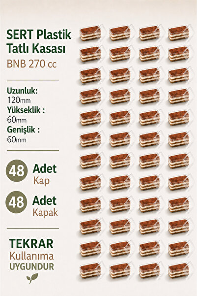 BNB Tiramisu Cup 270 cc 48 Adet Kapaklı Sert Mika Plastik Sunum kasesi