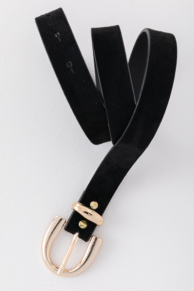 Pantastic Jeans 2.5 cm Gold Buckle Black Suede Imitation Leather Women's Belt