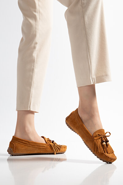Rek Shoes Kadın Taba Süet Hakiki Deri Ortopedik Taban Loafer Günlük Ayakkabı