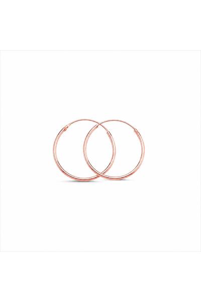 LA MİA FELİCİTA 925 Ayar Gümüş Rose Kaplama Halka Küpe 14mm Unisex Klasik Şık