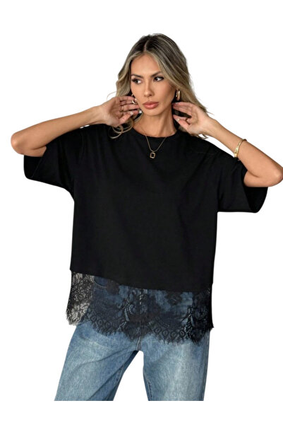 The Casius. Tricou dama lejer cu maneca scurta, guler rotund si tiv din dante...