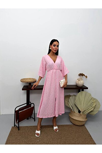 Bella Breeze Γυναικείο μίντι φόρεμα με διπλό γιακά, από υφασμάτινο ύφασμα, άν...