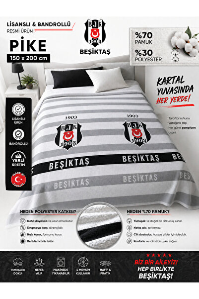 Beşiktaş Licensed Bandroll Single Pique – 70% Cotton 30% Polyester – “Karakar...