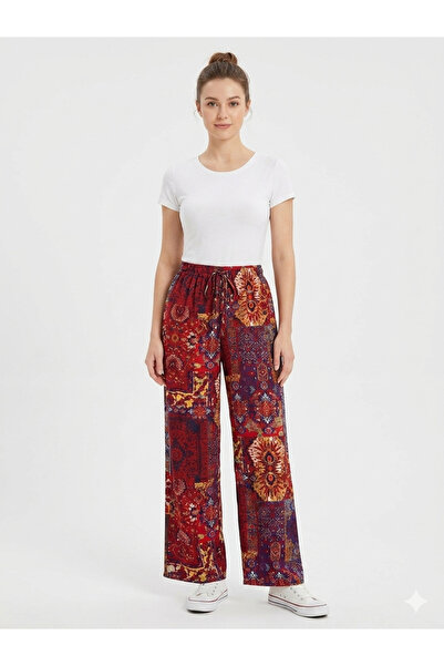 BİLGENS BUTİK Women's Ethnic Pattern Spring Summer Season Viscose Trousers