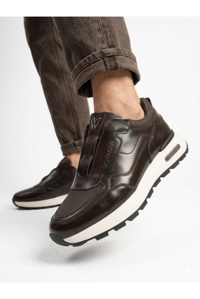 Voyager Men's Genuine Leather Brown Orthopedic Sole Casual Sneaker Shoes
