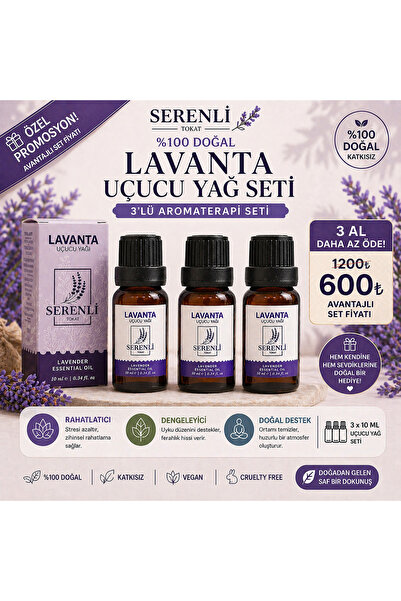 Lavanta Yağı 3’lü Set 10 ml x 3 | %100 Saf Uçucu Yağ | Aromaterapi, Uyku & Rahatlama |