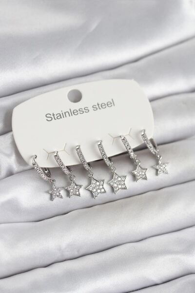 Generic Brand طقم أقراط نسائية من الفولاذ 316L باللون الفضي مكون من 6 قطع - ل...