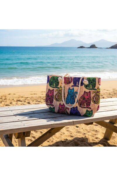 MEGOLA STORE Patterned Beach Bag Large Size Women's Summer Sea Vacation Bag S...