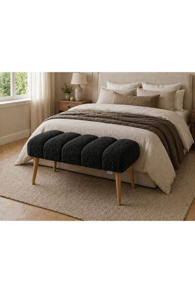 own home Victor Puf Bench, Teddy Kumaş Kaplamalı Ahşap Ayaklı Modern Bench Puf