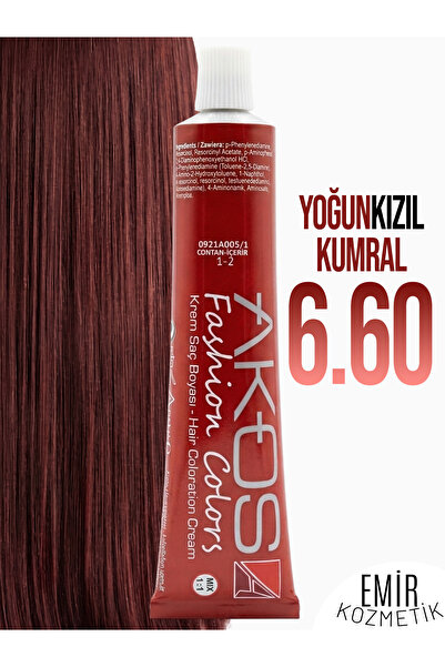 AKOS Yoğun Etkili Saç Boyası 60ml - Yoğun Kızıl Kumral 6.60 + Pierra oksidan ...