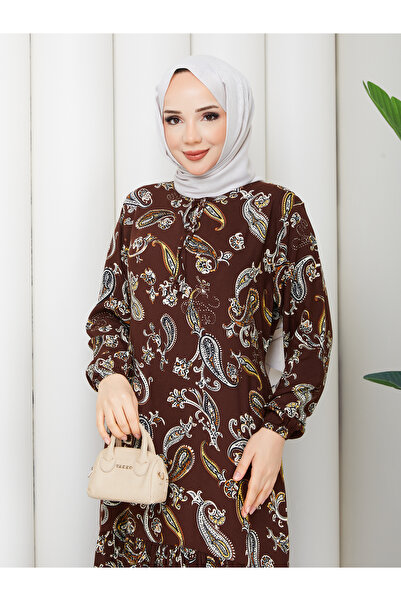 vmeste Viscose Fabric; Our Brown Shawl-Patterned Dress 🍂 🤎