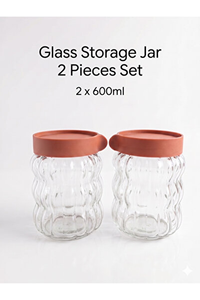 Genaric Glass Storage Jar Set 2pcs Airtight Kitchen Containers 600ml with Lids
